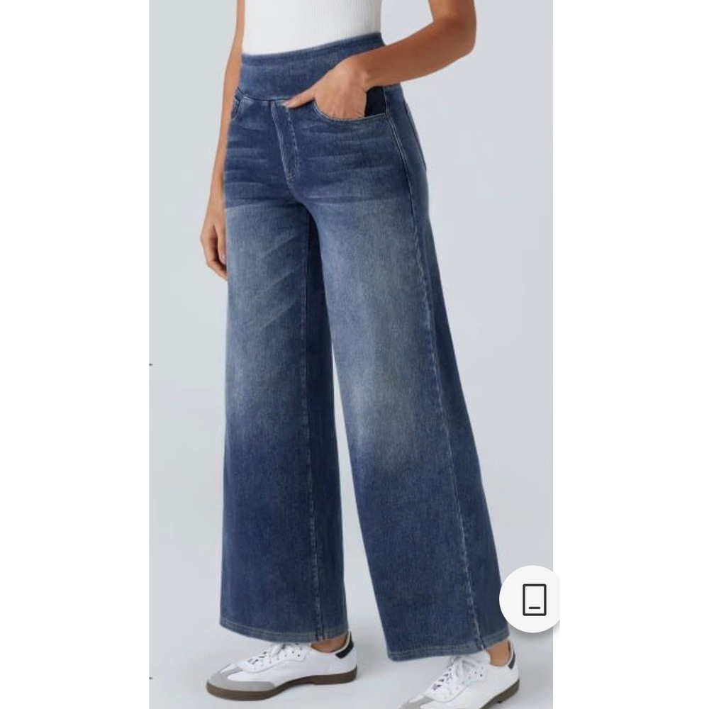 Halara women's xs petite flex high waisted pockets baggy wide leg washed jeans